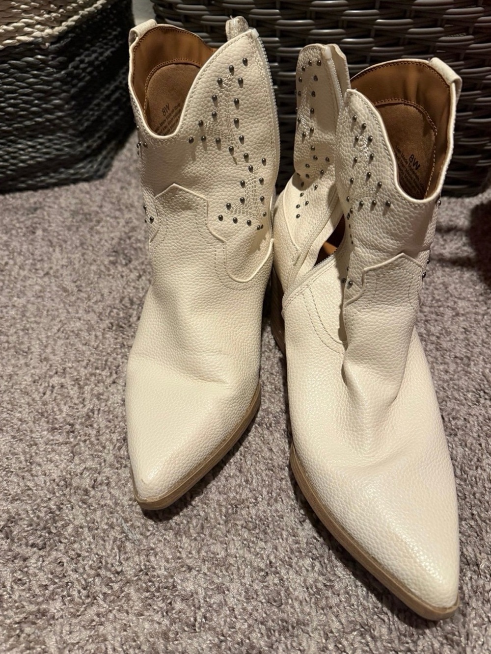 a new day Cream Studded Western Ankle Booties